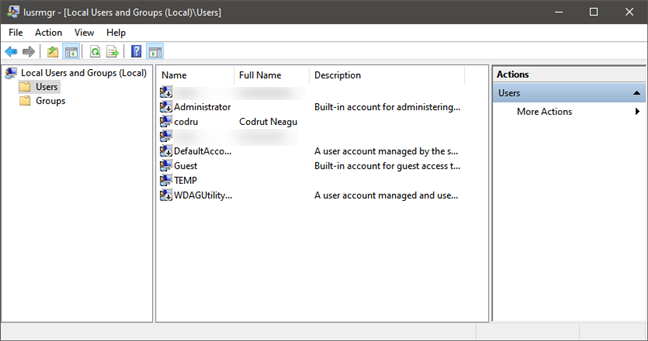 List of user accounts shown by lusrmgr.msc