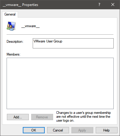 __vmware__ user group in Windows 10