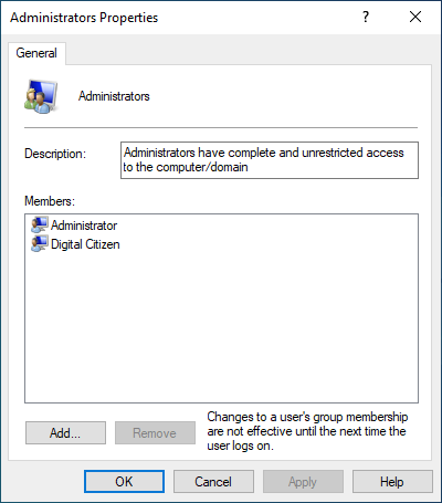 Administrators group in Windows 10