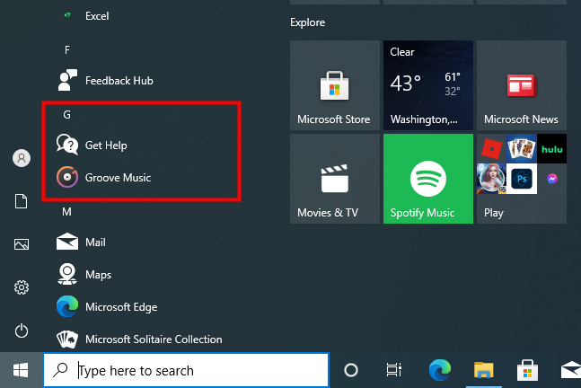 An app being hidden from Windows 10's Start Menu