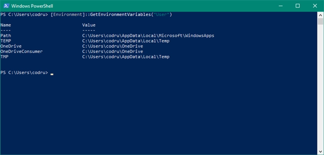 List of user variables in PowerShell: [Environment]::GetEnvironmentVariables("Machine")