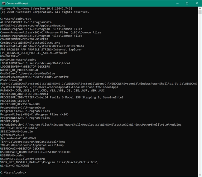 Use set to get the list of environment variables in CMD