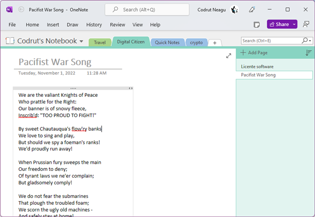 Writing stuff in OneNote for Windows