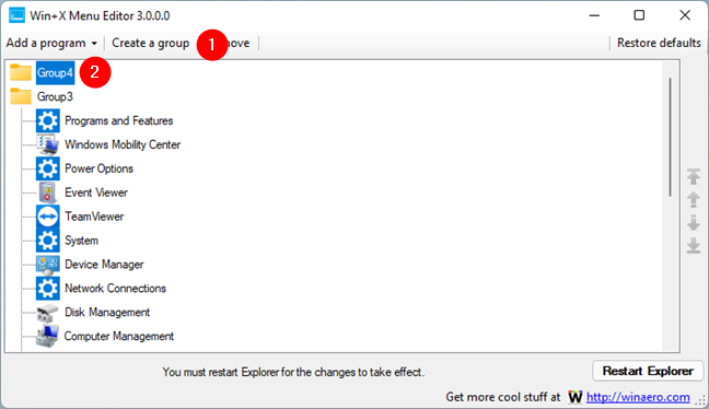 Create a group in Win+X Menu Editor