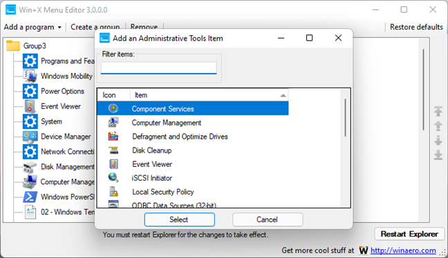 Add an Administrative Tools Item in Win+X Menu Editor