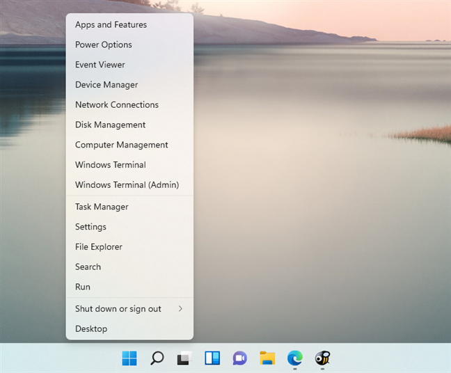 The WinX menu from Windows 11