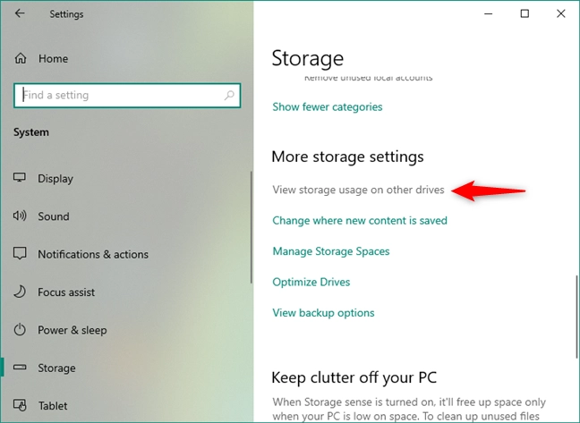 View storage usage on other drives