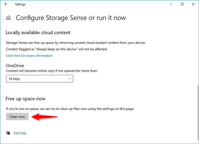 Cleanup Windows 10 with Storage Sense