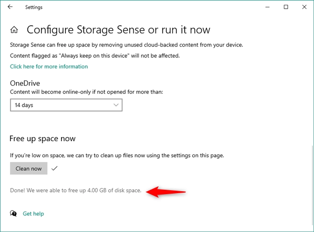 Windows 10's Storage Sense finished cleaning up your storage space