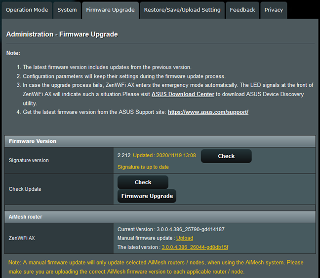 Firmware upgrade for a router