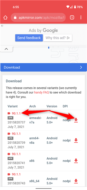 Choose the APK file you want to download