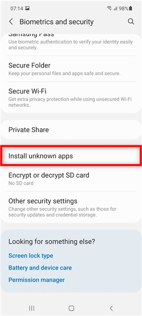 Press on Install unknown apps