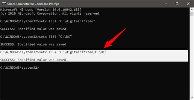 How to add multiple values to an environment variable using Command Prompt