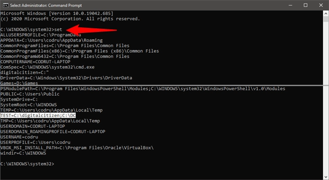 How to see all the environment variables in Command Prompt