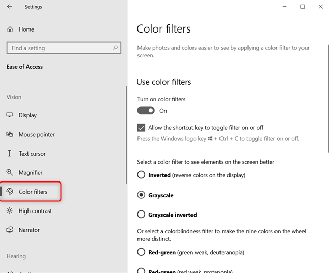 Choose Color filters on the left
