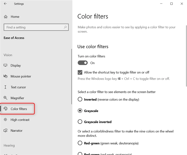Choose Color filters on the left