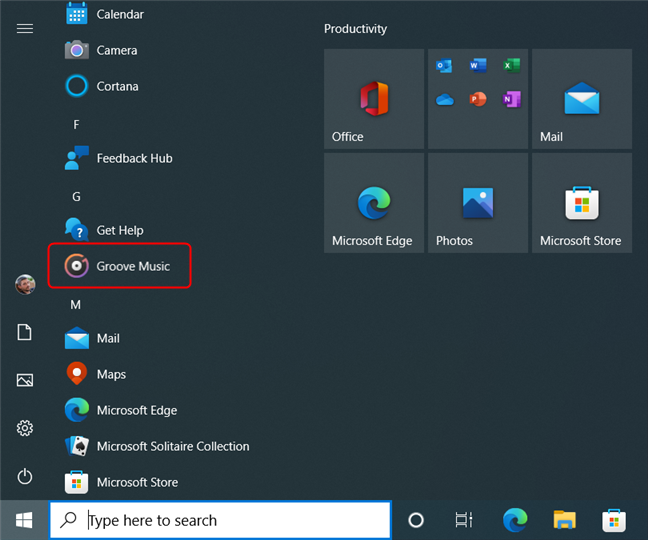 Open Groove Music from the Start Menu in Windows 10