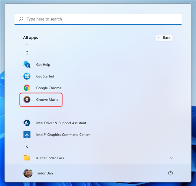 Open Groove Music from the Start Menu in Windows 11