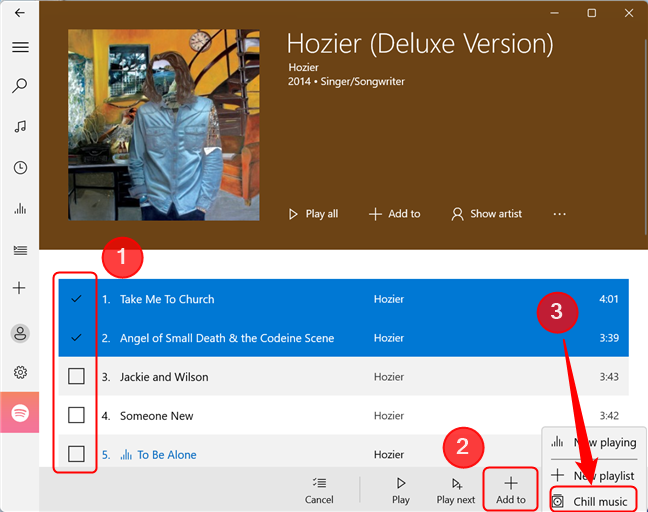 Add multiple songs to a playlist in Groove Music