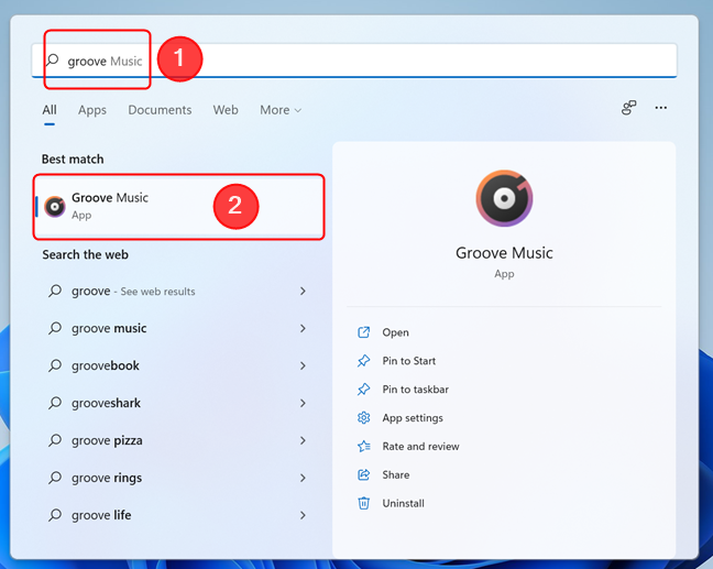 Use Windows Search to open Groove Music