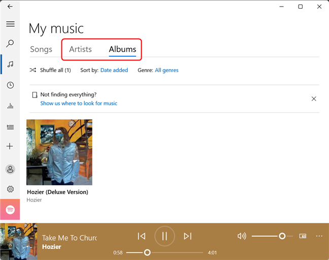 Search for albums or artists in Groove Music
