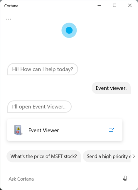 Use Cortana to open Event Viewer in Windows 11