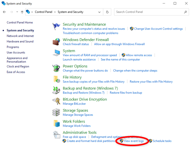 View event logs to access the Event Viewer in Windows 10