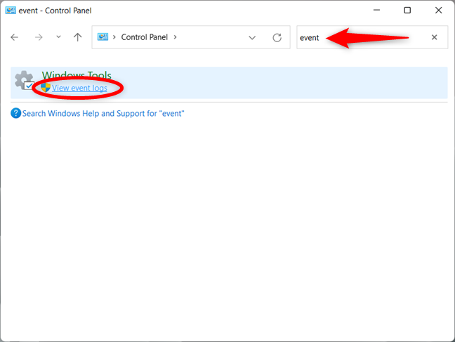 Use Control Panel's search to open the Event Viewer