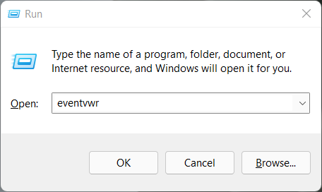 Open the Event Viewer with a Run command