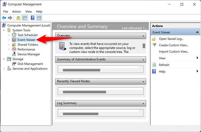 Open the Windows Event Viewer using Computer Management