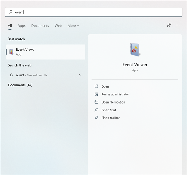 How to open Event Viewer using Search
