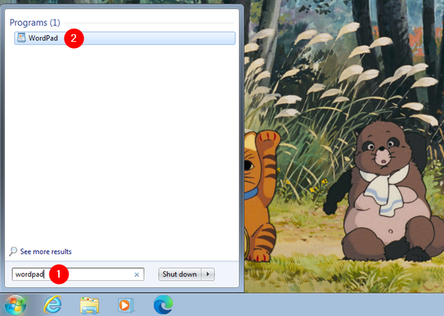 Open WordPad using search in Windows 7