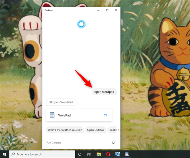 How to open WordPad in Windows 10 using Cortana