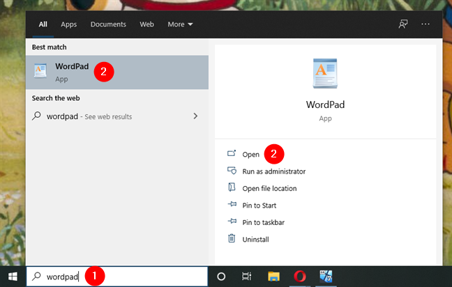 WordPad Windows 10: Open using search