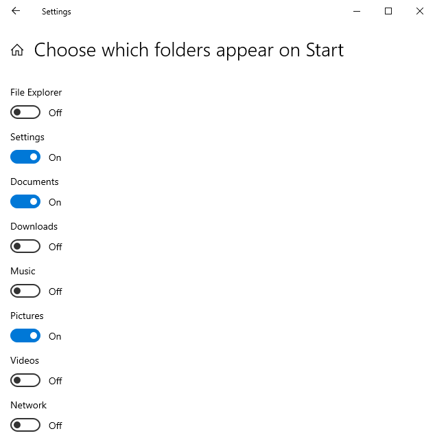 Choose which folders appear on the Start Menu