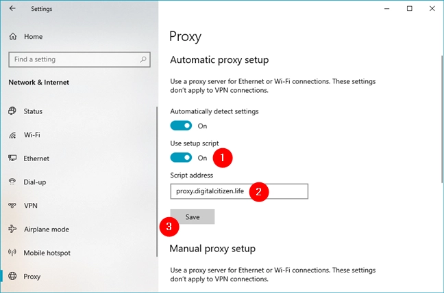 How to configure proxy settings using a script address