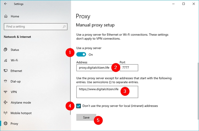 How to manually configure proxy settings