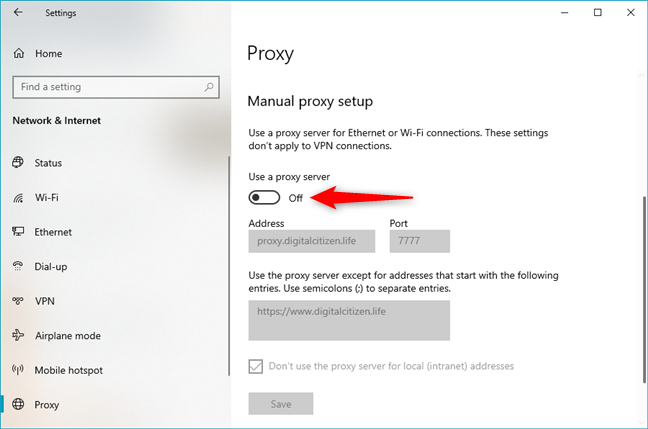 How to disable a proxy server that uses a manual configuration