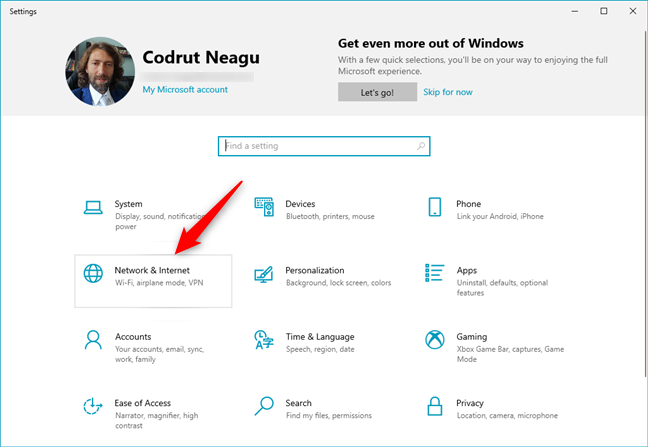 Network & Internet in Windows 10's Settings