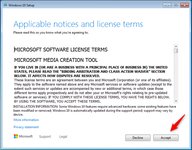License terms for Windows 10