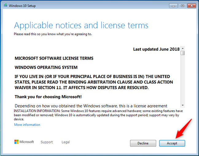 License terms for Windows 10
