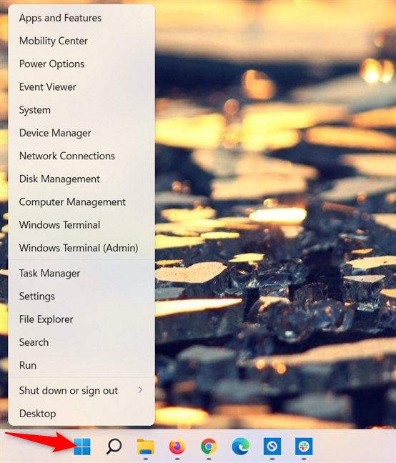 Right-click or press-and-hold on the Windows 11 Start button