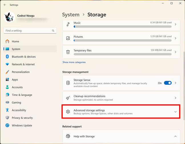 Head to Advanced storage settings