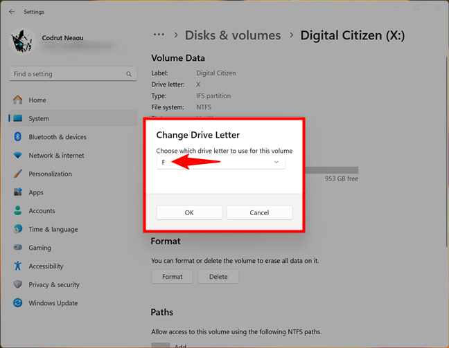 Choose which drive letter to use for this volume