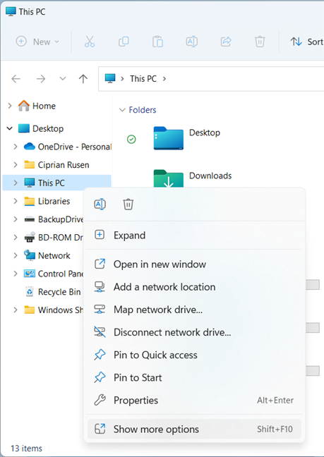 In the Windows 11 right-click menu, first choose Show more options