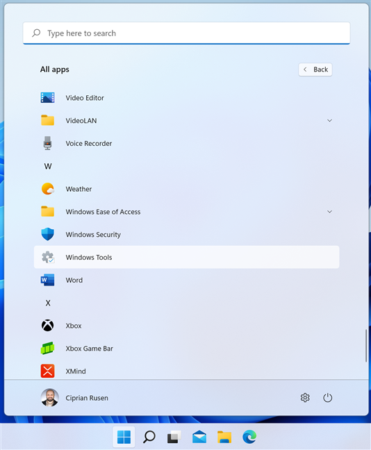 In the Windows 11 Start Menu, go to All Apps > Windows Tools