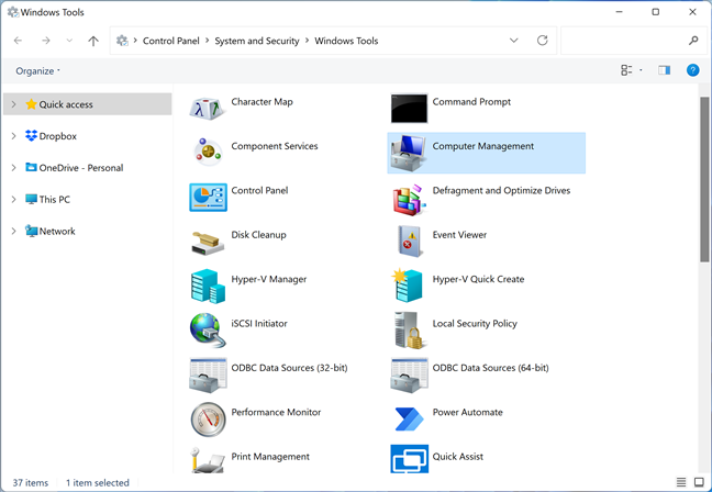 Find and run the Computer Management shortcut