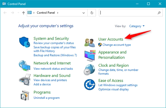 The User Accounts entry from the Control Panel