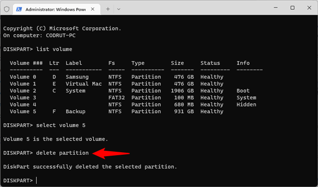 Delete the partition with DiskPart