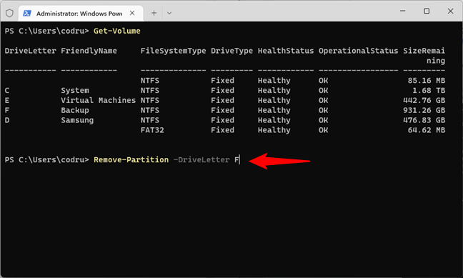 How to remove a partition with PowerShell